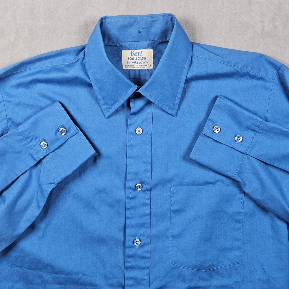 Vintage Arrow Kent Collection Dress Shirt Mens 15.5 33 Blue 70s Drake II Decton